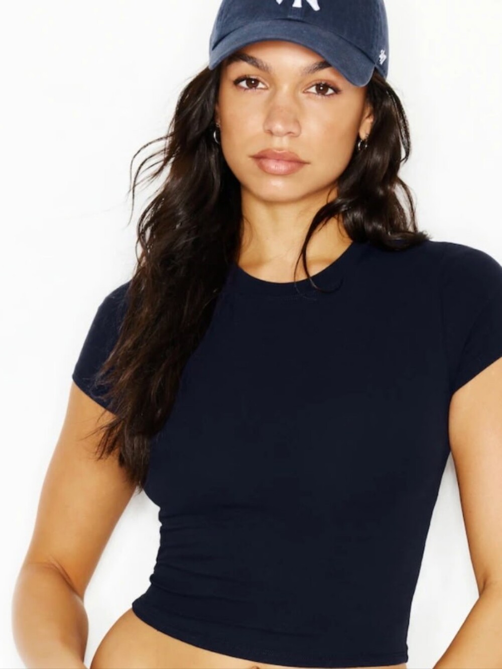 Garage Navy Fitted Crop Tee - Women